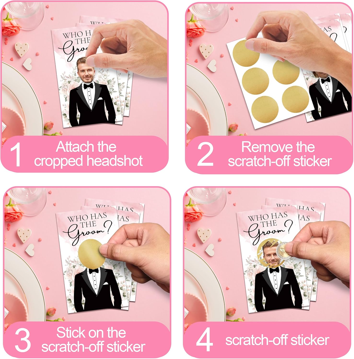 Who Has The Groom Bridal Shower Games, 41 PCcs Pink Floral Scratch Off Cards, 3.5"x 2.1" Funny Bachelorette Party Game Favor Decor, Engagement Party Ideas Activities-A02