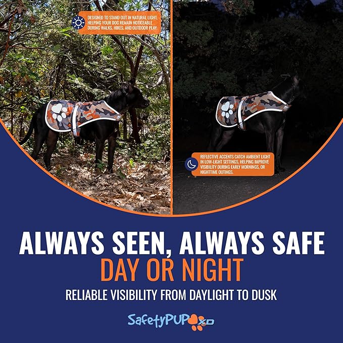 Dog Reflective Vest – Hi-Vis Fluorescent Visibility That Helps to Safeguard Your Pet On/Off Leash in Urban & Rural Areas (Camo, X-Small)-PawvioPets