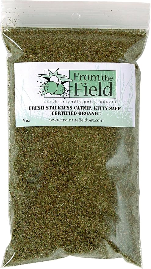 from The Field | Fine Ground Stalkless Catnip | Premium USA-Grown Catnip for Toys & Playtime | Fresh, Potent, Non-Toxic, Eco-Friendly | Safe for Kittens & Cats | Resealable 3 Oz Bag-PawvioPets