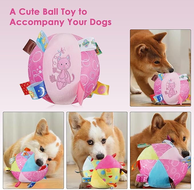 Dog Squeaky Plush Toy with Straps, 6-Inch Soft Stuffed Ball with Cotton Material and Bell Built-in, Pet Interactive Fetch Toy for Small to Large Dog-PawvioPets