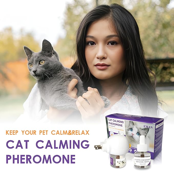 Cat Calming Pheromone Diffuser – Premium Cat Calming Diffuser for Stress & Anxiety Relief – Reduces Scratching, Spraying & Fighting – 60 Day Supply, 48ml Bottle – Ideal for All Cats & Multi-Cat Homes-PawvioPets