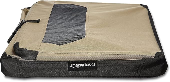 Amazon Basics 2 Door Foldable and Portable Travel Pet Kennel for Cat, Dog, Rabbit, 26 inch, Tan, S 26" x 18" x 18"-PawvioPets