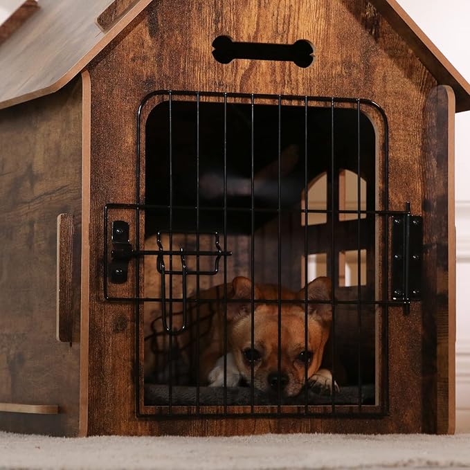 Dog House Indoor for Small Dogs or Cats, Cozy Wooden Design, Small Indoor Bed House, with Air Vents and Elevated Floor Warm Dog Cave-PawvioPets