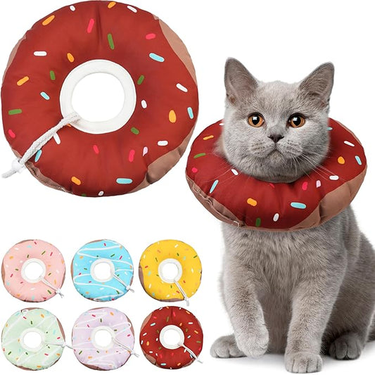 Cat Cone Collar Soft, Waterproof Cat Recovery Collars Spay Cones to Stop Licking Cute Donut E Collar After Surgery Anti-Lick Wound Healing Safety Elizabethan Collar for Kittens (Donut Brown, Small)-PawvioPets