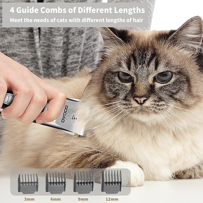 Goood Cat Clippers for Matted Hair - Cordless Cat Shaver, Low Noise Paw Trimmer, Quiet Pet Hair Clippers (Silver)-PawvioPets