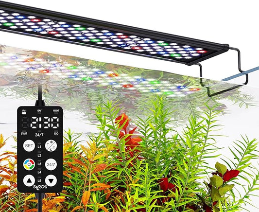 Aquarium Light for Fish Tank, 24/7 Custom Timer, Power-Off Memory, 7-Row LED 24-30in Full Spectrum Fish Tank Lights, 8 Colors, 20 Brightness, Day&Night Cycle, Adjustable Mount for Freshwater-PawvioPets