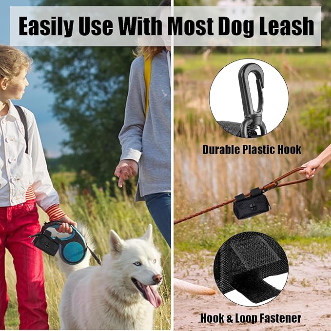 Dog Poop Bag Holder for Leash Attachment Dog Poop Bag Dispenser Dog Waste Bag Dispensers Dog Poop Bag Holders Fit Dog Leash Accessory With Hand Free Holder Carriers (Black) Pink-PawvioPets