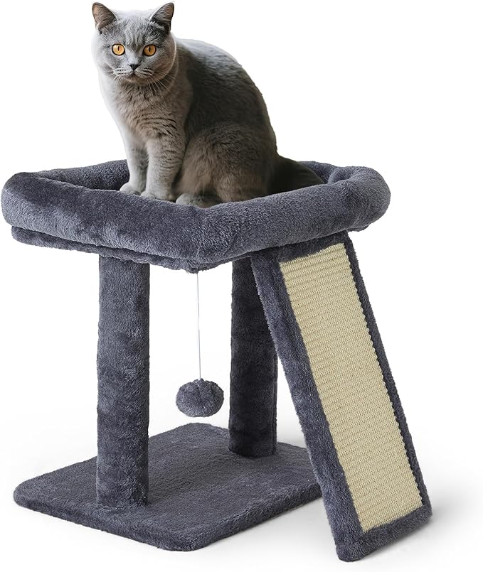 17.7-inch Small Cat Tree Tower with Scratching Post for Indoor Cats,Grey-PawvioPets