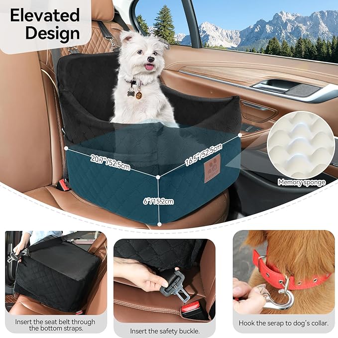 Dog Car Seat for Small/Medium Dogs, Dog Booster Car Seats with Thick Cushion for Dogs Under 35lbs, Detachable Washable Pet Car Seat with Storage Pockets, 2 Safety Belts(Black)-PawvioPets