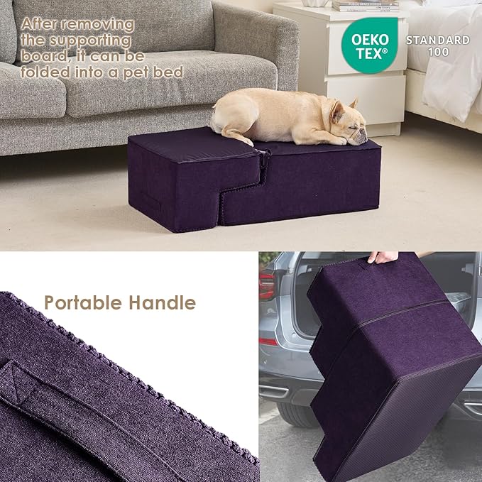 EHEYCIGA Dog Stairs for Bed 18" H, 4-Step Dog Steps for High Bed, Pet Steps for Small Dogs and Cats, Non-Slip Balanced Pet Ramp Indoor, Purple-PawvioPets