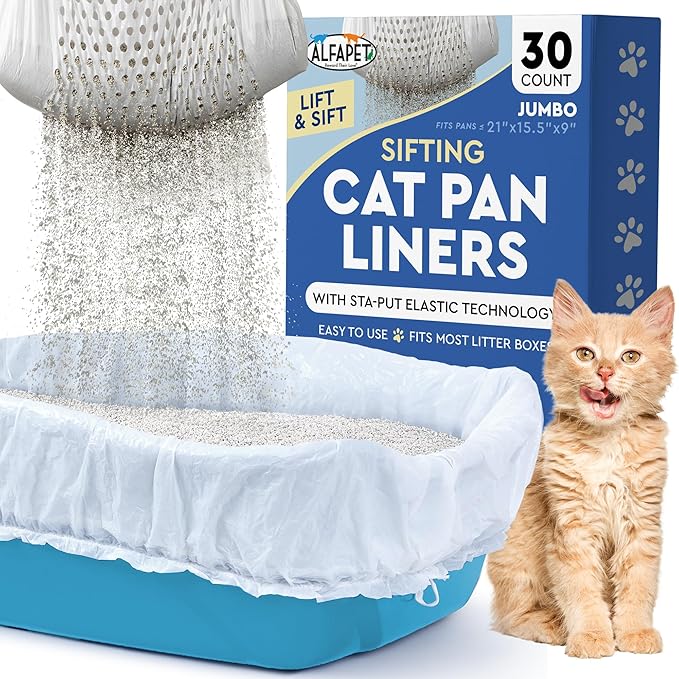 Alfapet Sifting Cat Litter Box Liners - Jumbo 30 Count, Tear-Resistant Cat Litter Bags, Waterproof Kitty Litter Liners, Fits Litterbox Pan Sizes X-Large, X-Giant, 37" x 18" 30 lb Capacity-PawvioPets