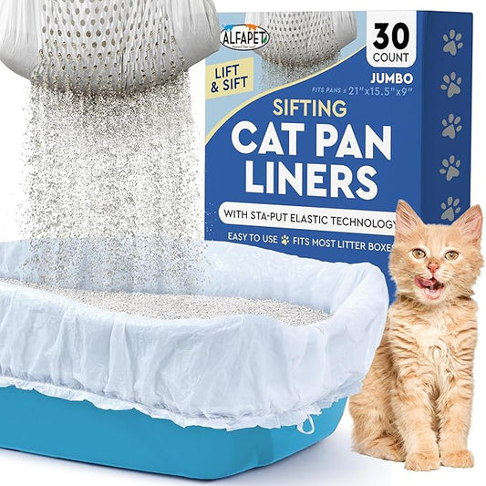 Alfapet Sifting Cat Litter Box Liners - Jumbo 30 Count, Tear-Resistant Cat Litter Bags, Waterproof Kitty Litter Liners, Fits Litterbox Pan Sizes X-Large, X-Giant, 37" x 18" 30 lb Capacity-PawvioPets
