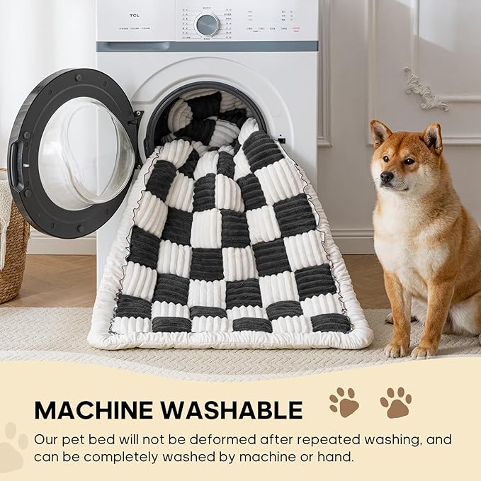 Backseat Pet Bed Mat, Non-Slip Plaid Dog Bed for Car Back Seat, Flannel Backseat Dog Bed, Fit for Backseat Extenders and Trucks SUVs (Black&White, 24.8x54 inch)-PawvioPets