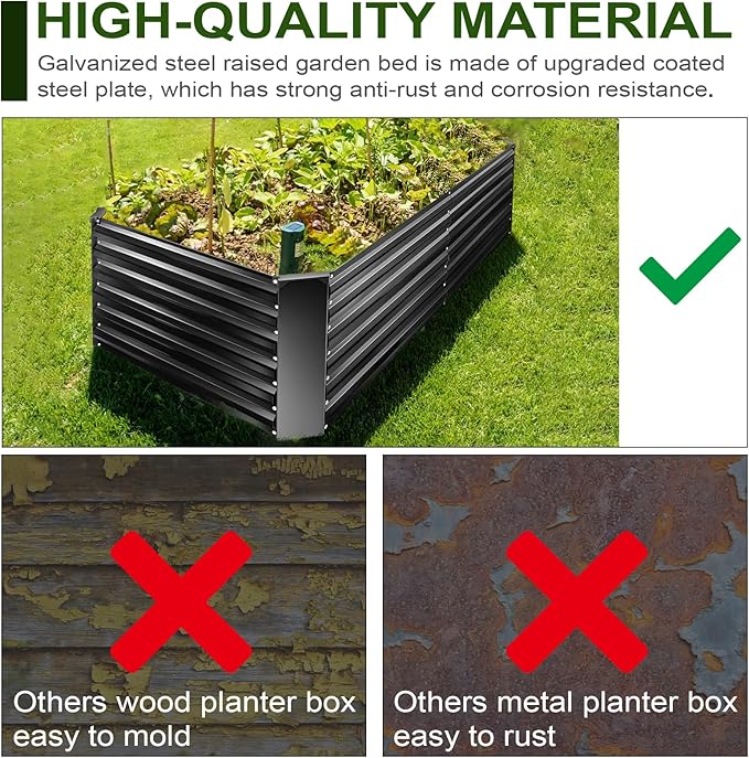 EDOSTORY Metal Raised Bed Garden Bed Kit, 6x3x2ft Tall Galvanized Planter Raised Garden Boxes Outdoor, Large Metal Raised Garden Beds for Flowers, Vegetables, Herbs-PawvioPets