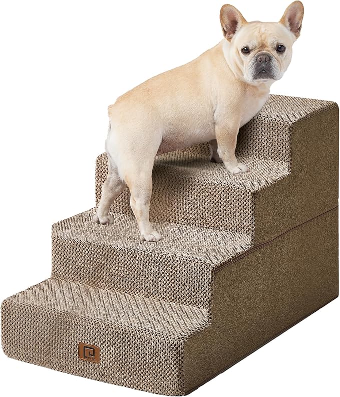 EHEYCIGA Dog Stairs for Bed 20" H, 4-Step Extra Wide Dog Steps for High Bed, Pet Steps for Small Dogs and Cats, Non-Slip Balanced Pet Ramp Indoor, Camel-PawvioPets
