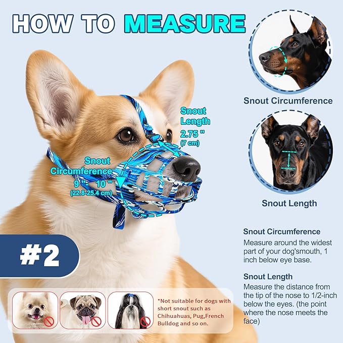 Basket Muzzle to Prevent Biting, Dog Muzzle for Large Medium Small Dogs Allows Panting Drinking Anti Chewing, Perfect for Grooming Trimming Training and Aggressive Reactive Dogs (Blue, Size 2)-PawvioPets