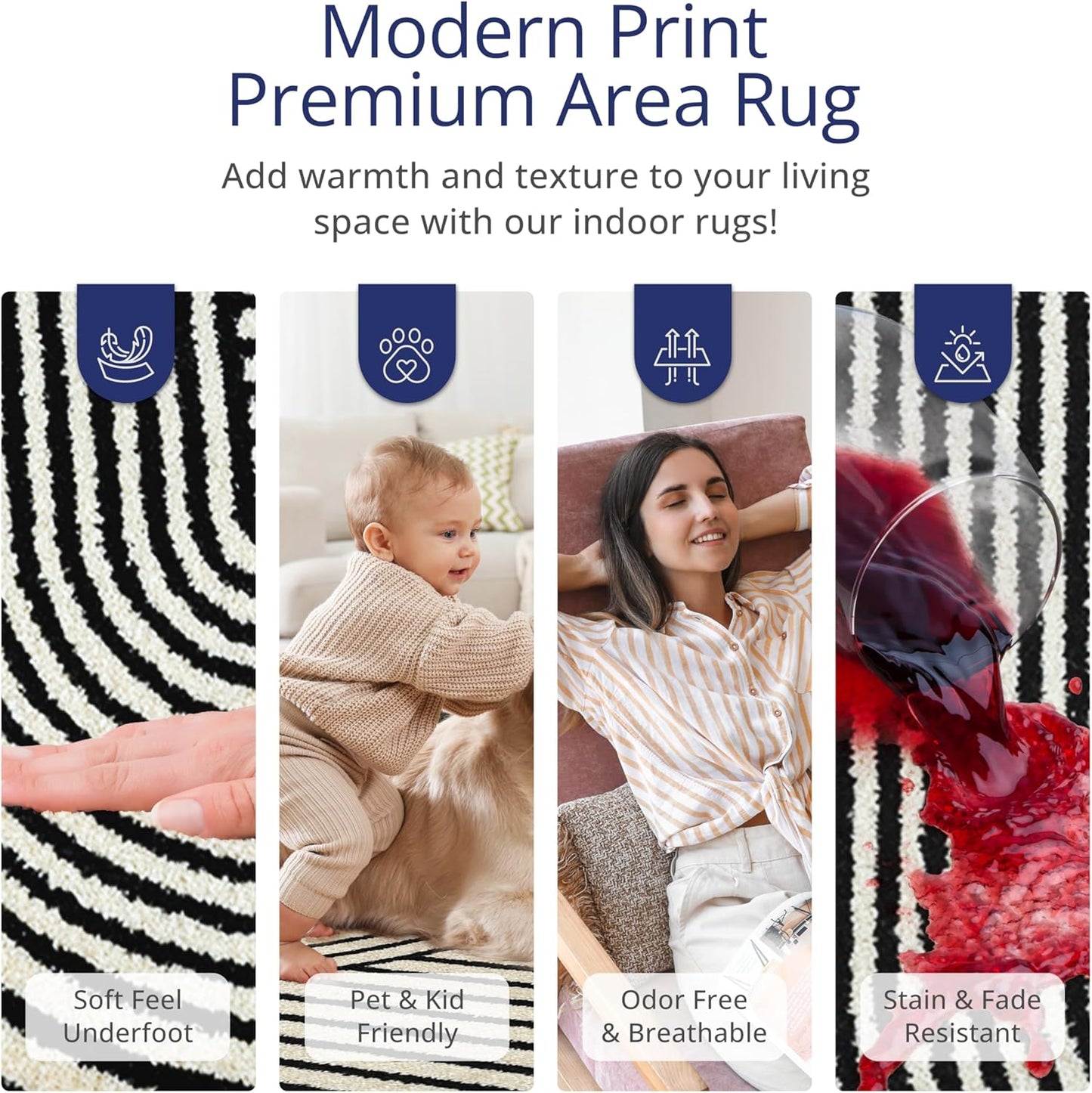 Abani Nuevo Collection Area Rug - Mid-Century Black and White Arch Knot Design - 6' x 9' - for Living Room, Bedroom & Office