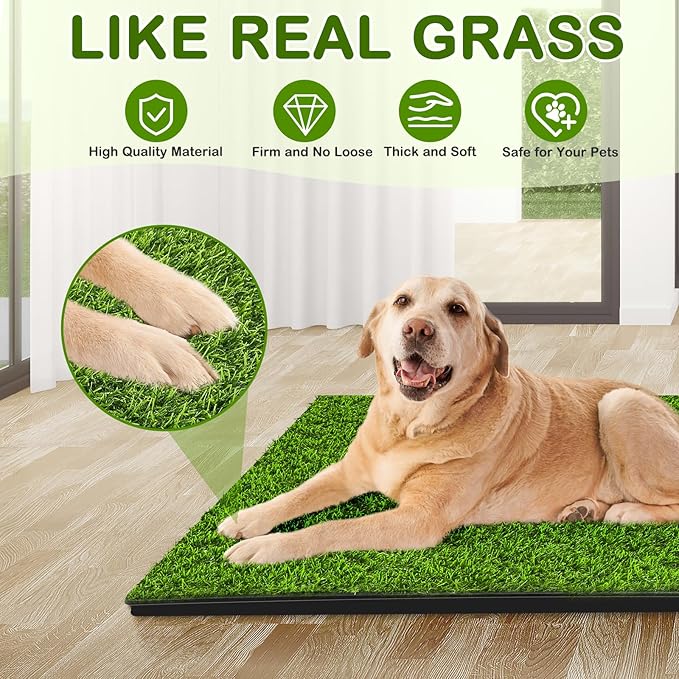 Dog Grass Pad with Tray, 34''X23'' Large Artificial Turf Grass Potty, Reusable Puppy Pee Pads for Dogs, Portable Dog Litter Box for Indoor/Outdoor Potty Training Toilet-PawvioPets