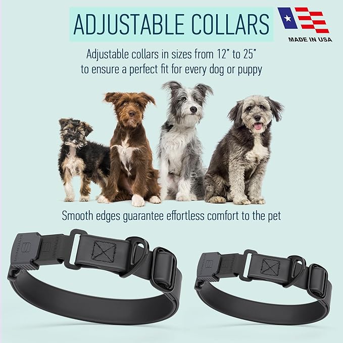 Dogline Biothane Waterproof Dog Collar with Herm Sprenger Stainless Steel Quick Release Buckle – Heavy Duty Tactical Durable Collar for Dogs – Comfortable and Safe Pet Collar, W 3/4" L 12-19", Black-PawvioPets