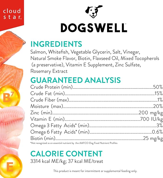 DOGSWELL Jerky Treats for Dogs, Skin and Coat Salmon Recipe 18 oz., 29235-PawvioPets