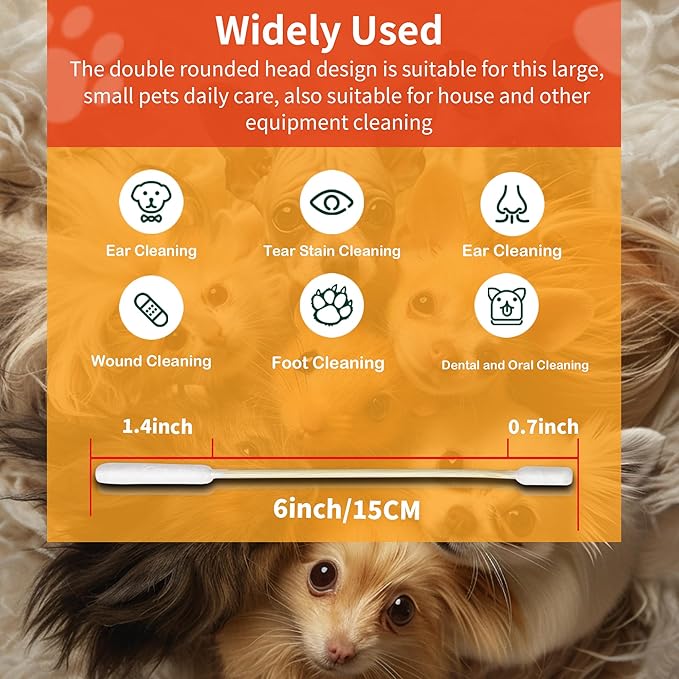 300 PCS 6 Inch Long Cotton Swabs in Box - Professional Large Cotton Swabs with Bamboo Handle - Double Sided Dog Ear Swabs - Specially Designed Big Cotton Swabs for Dog Ear, Cleaning Solution-PawvioPets