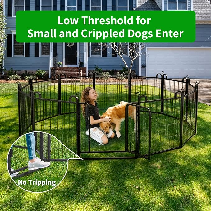 Dog Playpen Outdoor 16 Panels Heavy Duty Dog Fence 40" Height Anti-Rust with Doors Portable for RV Camping Yard, Total 36FT, 102 Sq.ft, Snowy Black-PawvioPets