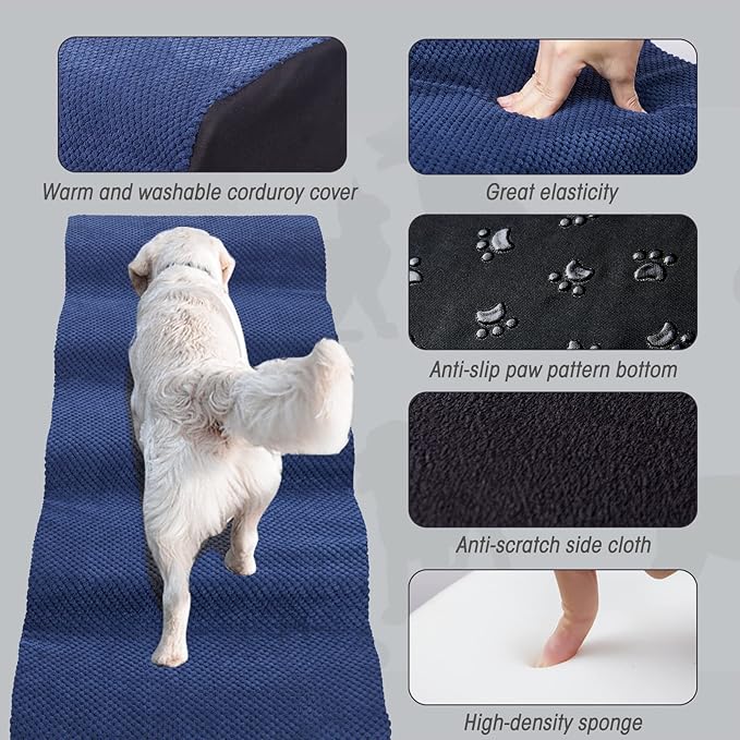 Dog Stairs&Steps for High Beds Up to 28'', 5-Step Dog Ramp for Small Medium Dogs with Washable Cover, Pet Steps for Cats to Get on Couch and Sofa, Durable Foam Ladders, 24.4" Tall, Blue-PawvioPets