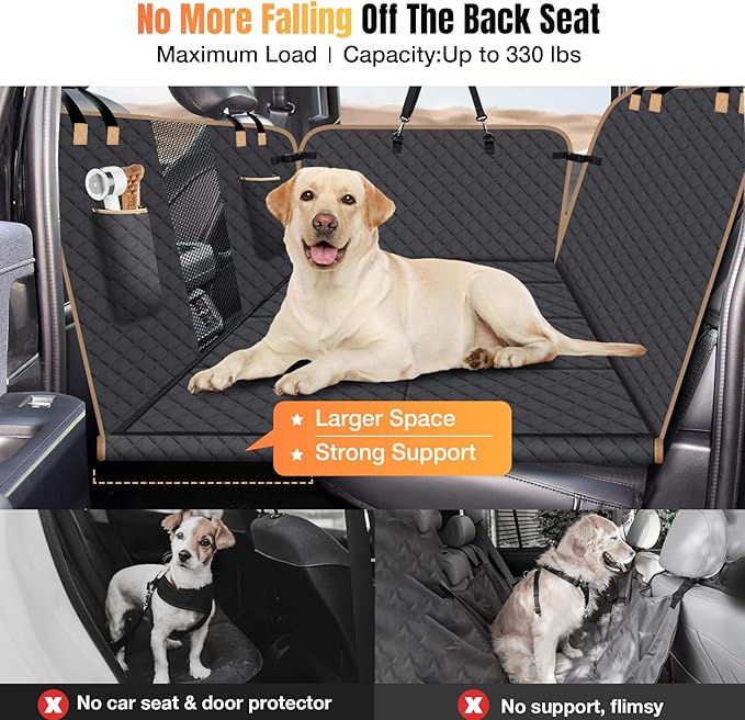 Dog Car Seat Cover for Back Seat, Larger Dog Car Bed Cover with Hard Bottom, Backseat Extender Hammock for Full SizeTruck/SUV 8 Panels - Black-PawvioPets