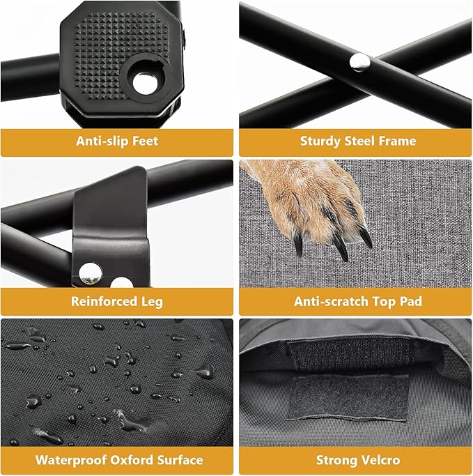 Elevated Dog Bed, Portable Raised Pet Cot for Outdoor and Indoor Folding Dog Cot Bed with Comfortable Padded Filling Carrying Bag Included Pet Raised Travel Lounger for Camping Traveling (28x28x8inch)-PawvioPets