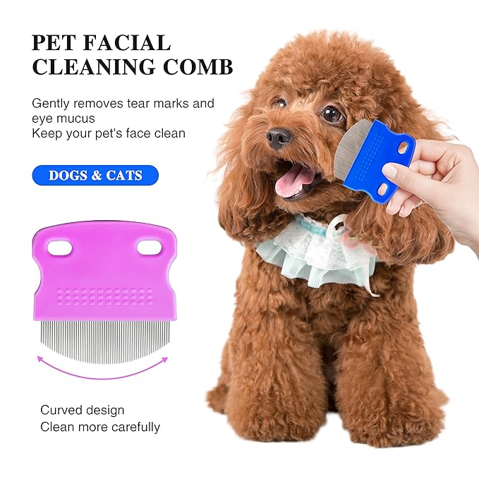 2 Pack Professional Eye Comb For Pets,Stainless Steel Tear Stain Remover For Cats & Dogs,Gentle Round-Head Grooming Tool,Precisely Removes Stains, Dirt And Debris From The Eye Area-PawvioPets