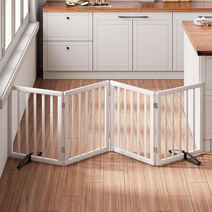 37-74" Wide Dog Gate 4 Panel Dog Gates for Stair Doorways House Indoor Freestanding Pet Gates for Dogs, Doogie Puppy Fences-PawvioPets