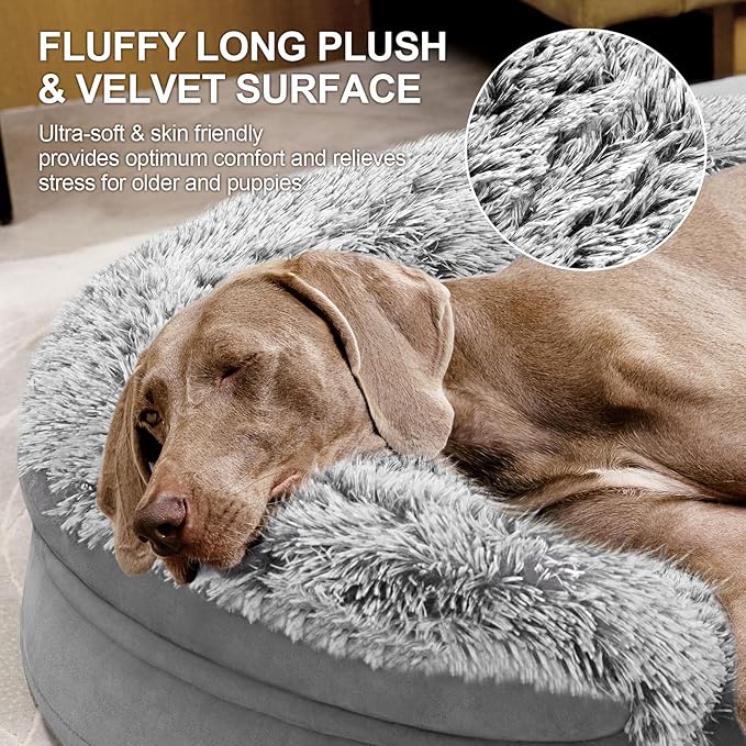 3.7 inch Thickened Orthopedic Dog Beds for Large Dogs, Supportive Dog Sofa Bed with 28D Egg-Crate Foam, Removable Washable Plush Cover, Waterproof Lining, Half-Round Design for Puppy, Senior Dog-PawvioPets