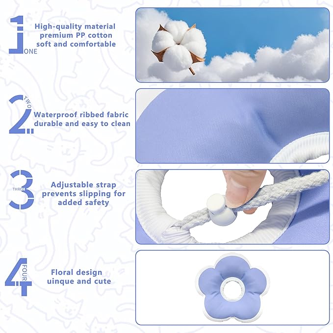 Cat Cone Collar Soft, Waterproof Cats Cones to Stop Licking After Surgery, Adjustable Soft Elizabeth Cats Collars for Wound Healing, Flower Shape Cat Recovery Collar (Purple, Large)-PawvioPets