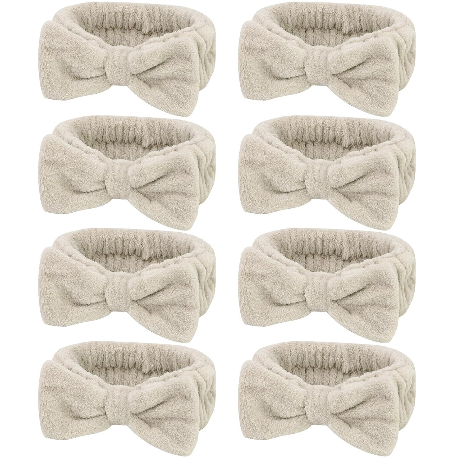 Semato Bachelorette Party Favor Set - Bride and Bridesmaid Spa Headbands, Skincare Head Bands for Women, Cute Bow Party Supplies (Light Coffee)