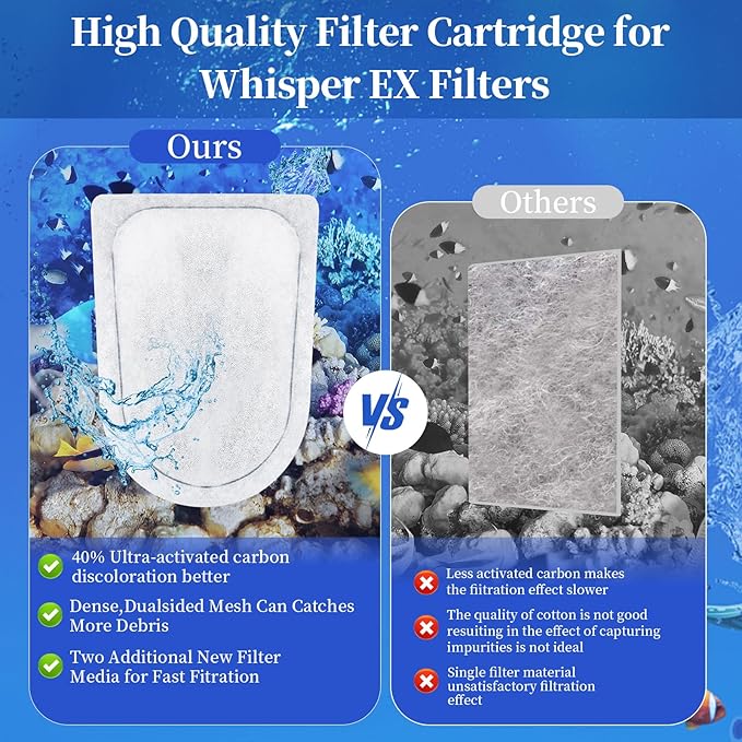 10 Pack EX Filter Cartridges Aquariums, Compatible with Whisper EX30/EX45/EX70 Filters,Large Carbon Filter Cartridges-PawvioPets
