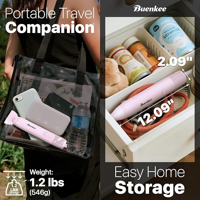 Dog Blow Dryer for Pet Grooming Handheld Lightweight Dog Cat Hair Dryer 3 Speeds 4 Temp, Portable 3HP High Velocity Pet Blower Quiet Dryer for Travel Campaign Home, with 3 Nozzles, Pink-PawvioPets