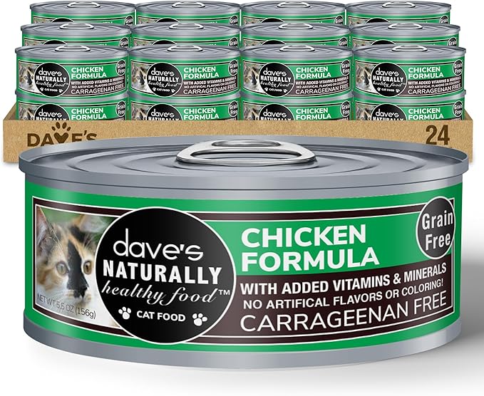 Dave's Pet Food Grain Free Wet Cat Food Pate (Chicken Formula), Made in USA Naturally Healthy Canned, Added Vitamins & Minerals, 5.5 oz Cans (24 Pack)-PawvioPets