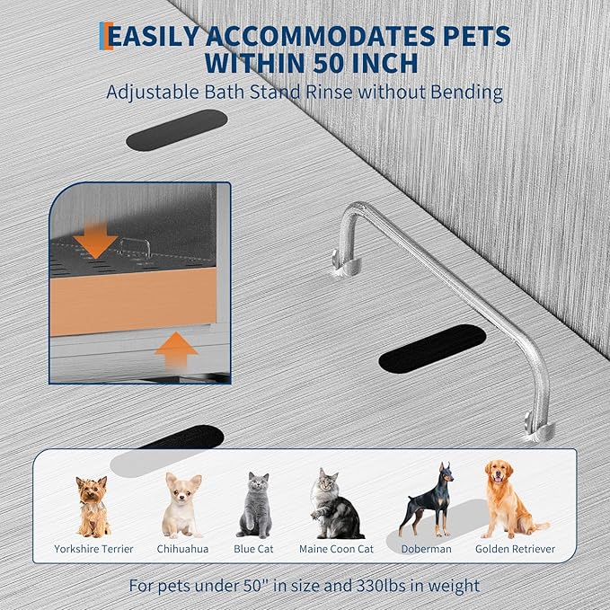 50" Stainless Steel Professional Dog Washing Station - Pet Bathing Tub w/Non-Slip Stairs | Slip-Resistant Floor Grate | for Large/Medium/Small Dogs-PawvioPets