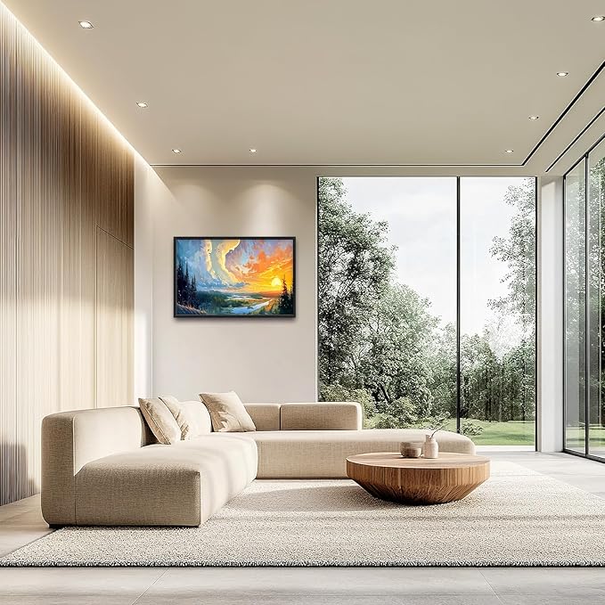 Framed Large Sunrise Wall Art for Living Room, Oversized Sunrise Wall Decor Forest Lake Landscape Canvas Print Natural Picture Home Decoration for Bedroom Living Room Office 36"x24"-PawvioPets