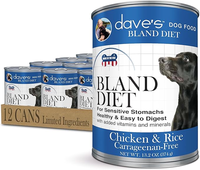 Dave's Pet Food Bland Diet Dog Food (Chicken & Rice), Sensitive Stomach, Easy to Digest, Gluten-Free, Digestive Care, Wet Canned, 13.2 oz (Case of 12)-PawvioPets