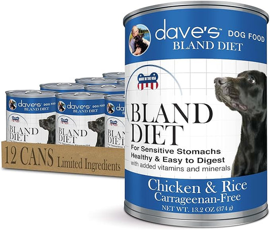 Dave's Pet Food Bland Diet Dog Food (Chicken & Rice), Sensitive Stomach, Easy to Digest, Gluten-Free, Digestive Care, Wet Canned, 13.2 oz (Case of 12)-PawvioPets