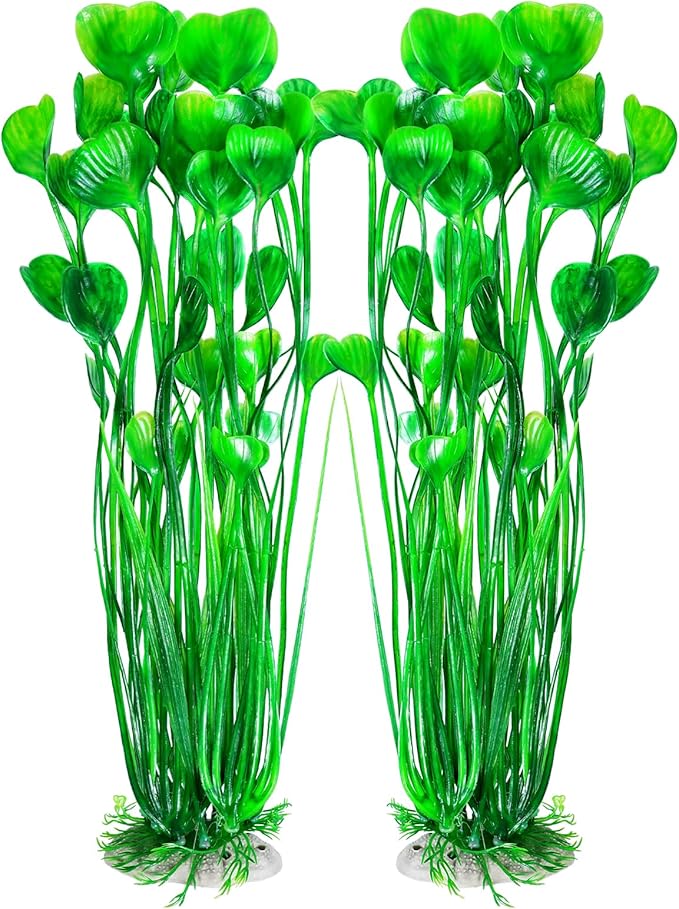 AQUANEAT Artificial Fish Tank Plants, Plastic Aquarium Accessories Large, 15.5 inch Green Decorations, 2pcs-PawvioPets