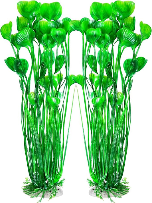 AQUANEAT Artificial Fish Tank Plants, Plastic Aquarium Accessories Large, 15.5 inch Green Decorations, 2pcs-PawvioPets