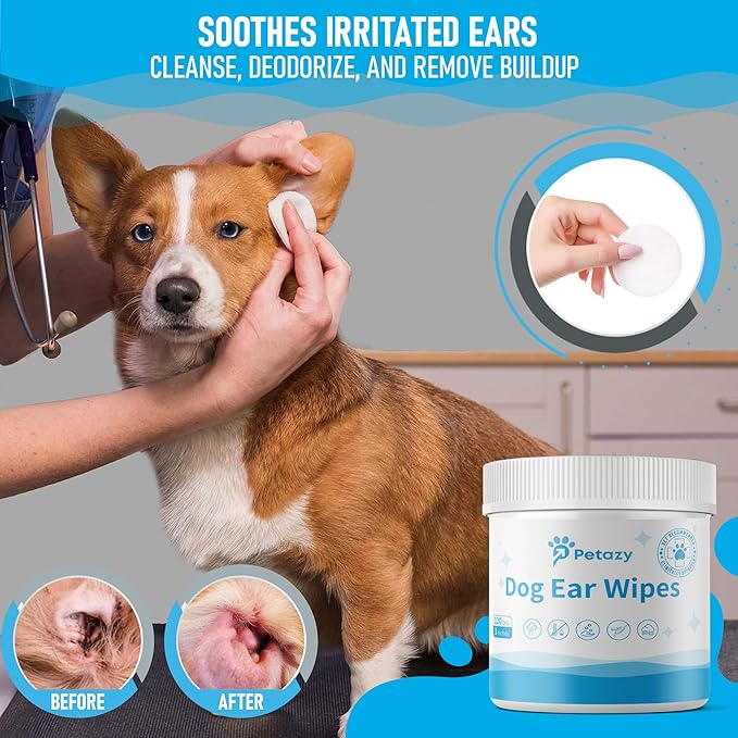 Dog Ear Wipes for Dog Yeast Wax Itch and Odor | Unscented Dog Ear Cleaner for Dogs | Natural Cleaning Puppy Ear Wipes | Soothing Ear Wipes for Pets Cat | Natural Ingredients | 125 XL Pcs-PawvioPets