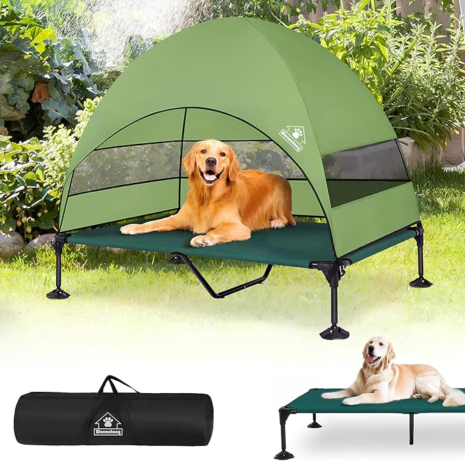Elevated Outdoor Dog Bed with Canopy & Adjustable Feet - Larger Shade for Camping, Backyard & Patio-PawvioPets