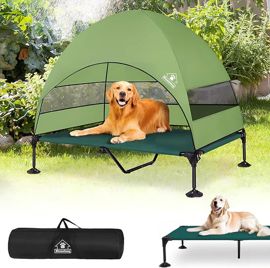 Elevated Outdoor Dog Bed with Canopy & Adjustable Feet - Larger Shade for Camping, Backyard & Patio-PawvioPets