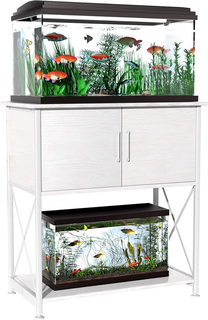 20-29 Gallon Aquarium Stand Metal Frame Fish Tank Stand with Cabinet Storage, for 20 Gallon Long Aquarium,30.7" L*16.5" W Tabletop,330LBS Capacity White PG01YGW-PawvioPets