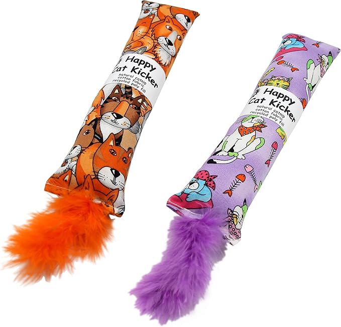 2 Pack Natural Interactive Catnip Cat Kicker with Feathers, Bite Resistant Chew Toy, Crinkle Kicker, Accessories for Indoor Cat-PawvioPets
