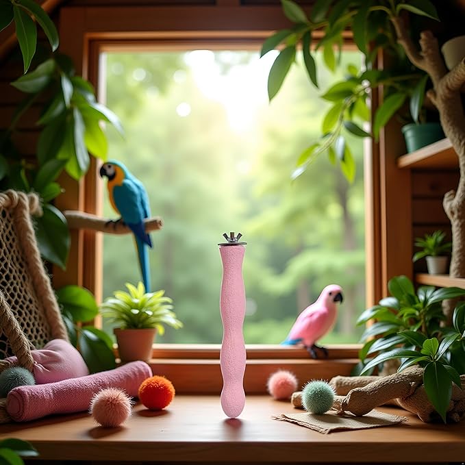 Bird Perch, and Beak Frosted Grinding Bar Standing Stick Cage Toy for Parakeet African Grey Cockatoo Budgies Cockatiel(L)-PawvioPets