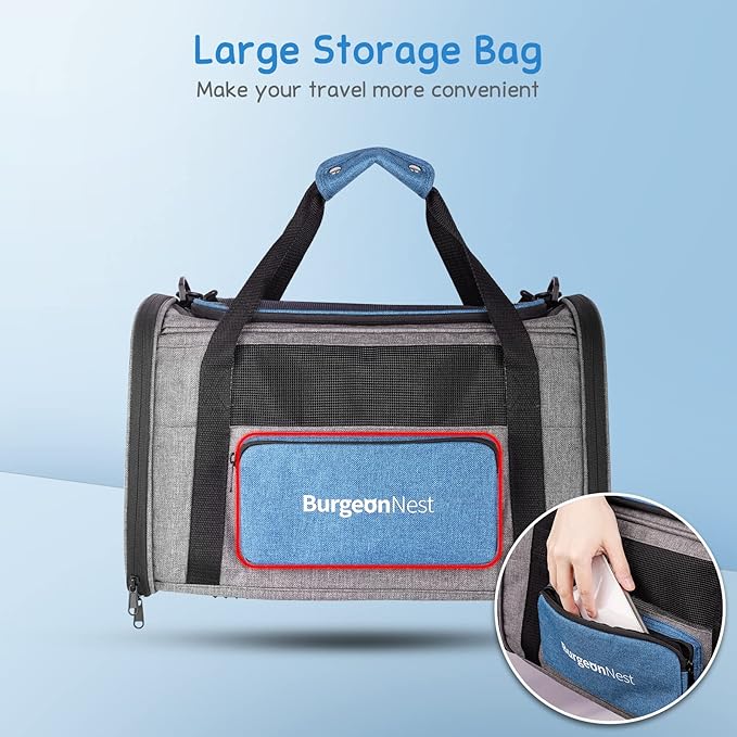 BurgeonNest Cat Carrier for Large Cats 20 lbs, Soft-Sided Pet Carrier for Small Dogs Medium Puppy Under 25 lbs, Puppy Travel Bag with Big Storage Bag, 4 Ventilated Windows, 3 Doors-PawvioPets